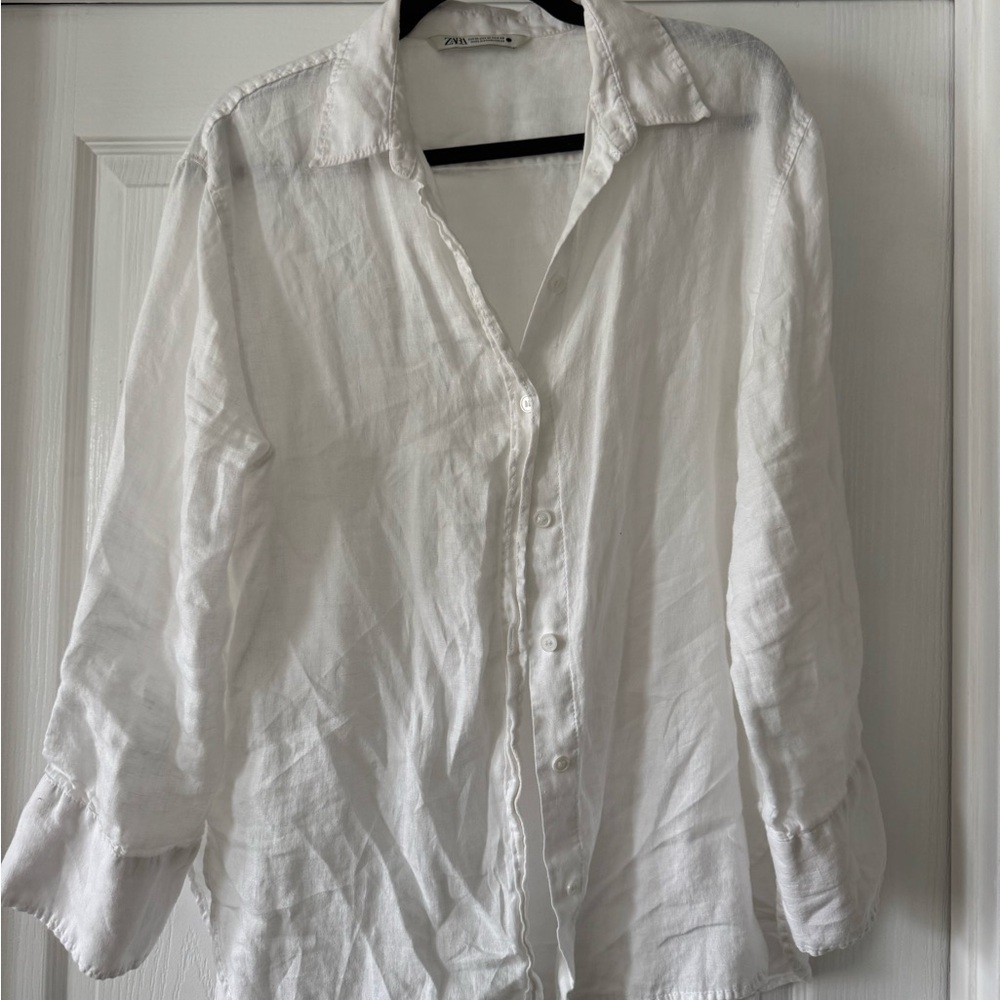 Zara Crisp White Linen Shirt